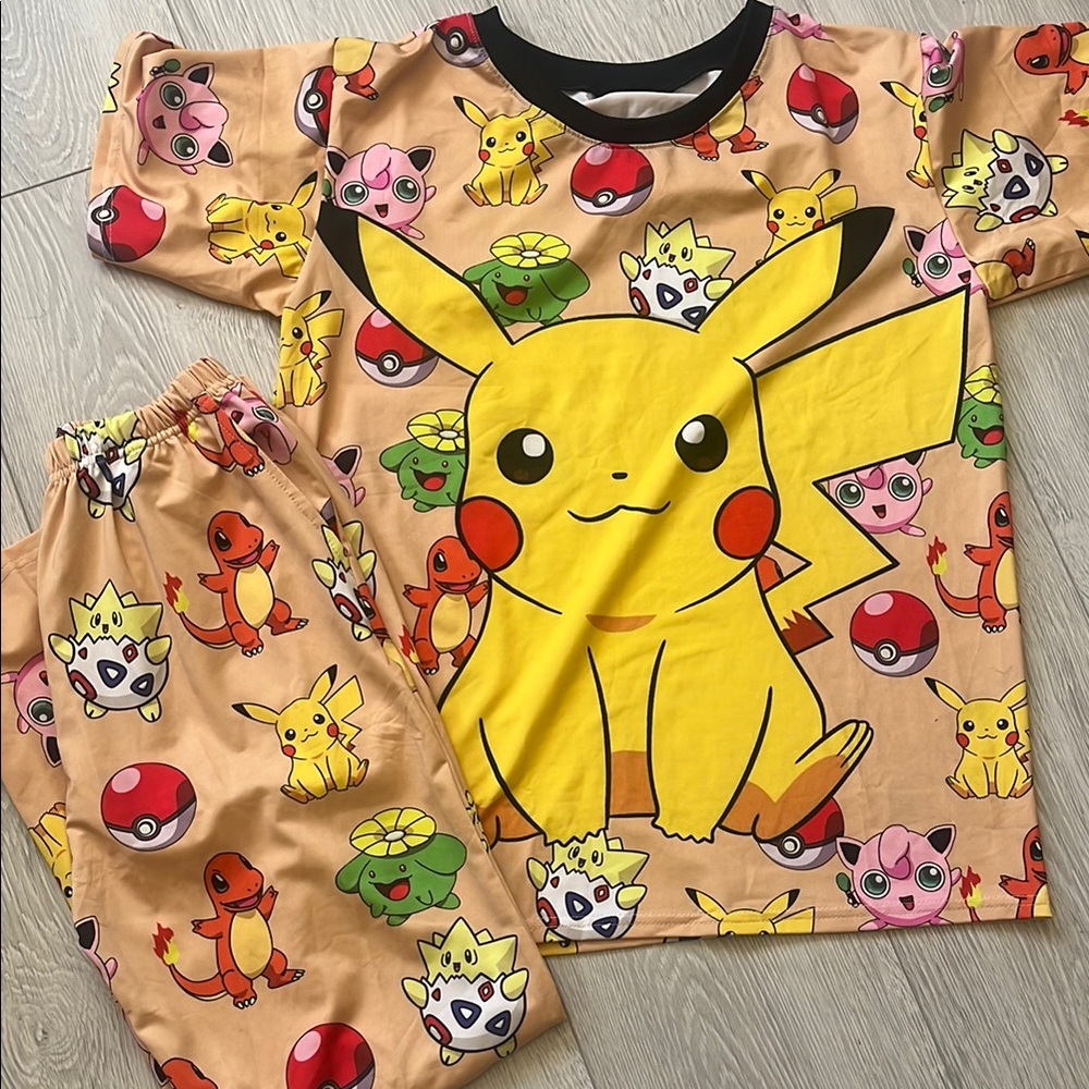 Vibrant Pajama Set Pikachu Pokémon Patterns- unisex, fits adult size Sm to Med